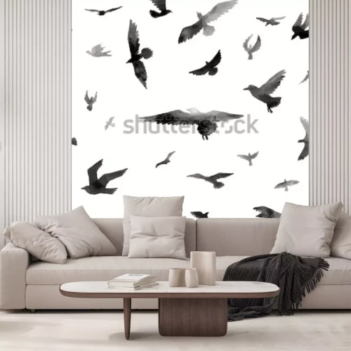 Fotobehang Zwarte vogels op witte achtergrond