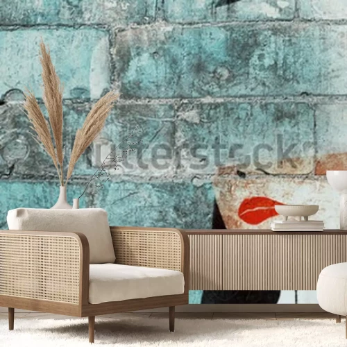 Fotobehang Het gezicht van een vrouw geschilderd op de muur