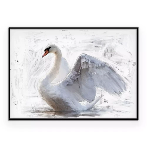 Poster Een zwaan die zijn vleugels uitslaat