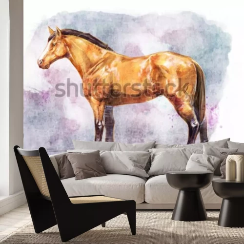Sticker Paarden honing mount en veelkleurige achtergrond