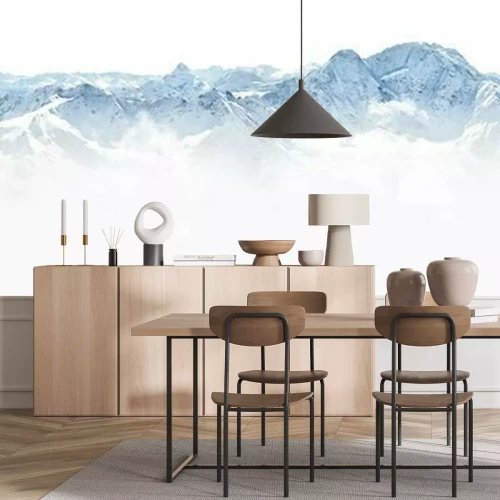 Sticker Panorama van het uitgestrekte winterpanorama van de met sneeuw bedekte Kaukasus