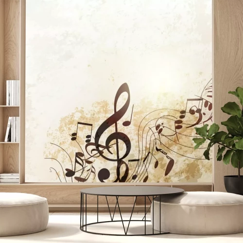 Sticker Grunge vectorachtergrond met muzieknota's in uitstekende stijl