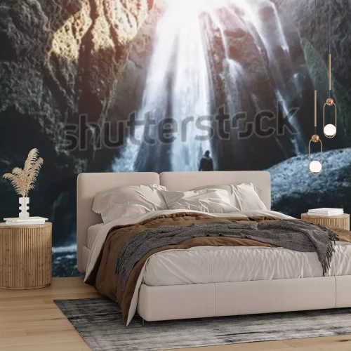 Fotobehang Waterval in een grot in IJsland