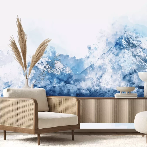 Fotobehang Blauwe aquarel bergen