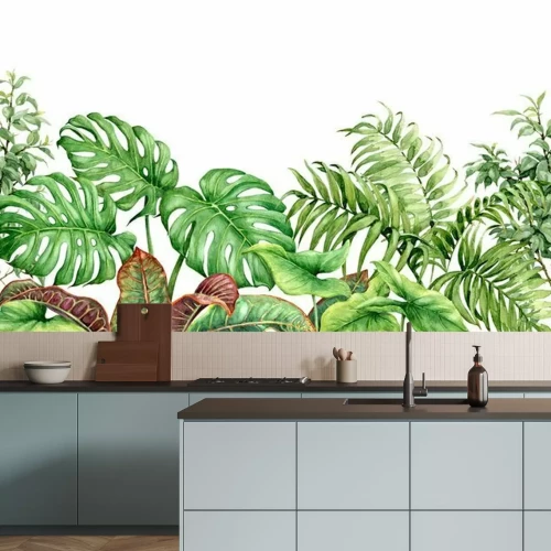 Fotobehang Tropische planten in waterverf