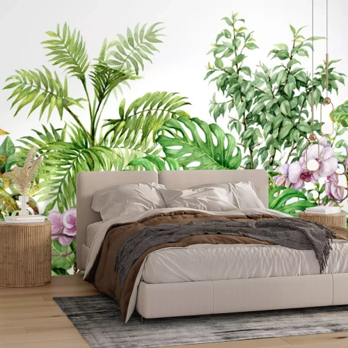 Fotobehang Planten en roze bloemen