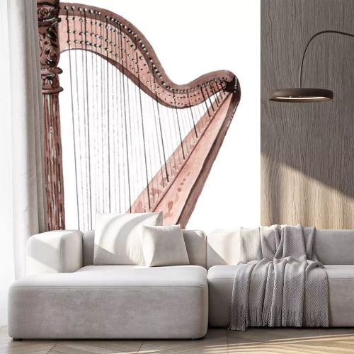 Sticker Instrument van waterverf het muzikale die koorden, harp op witte achtergrond wordt geïsoleerd