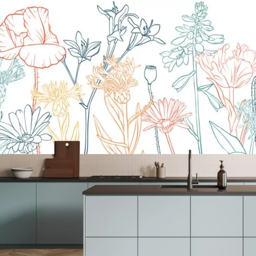 Sticker Kleurrijke schetsen van wilde bloemen