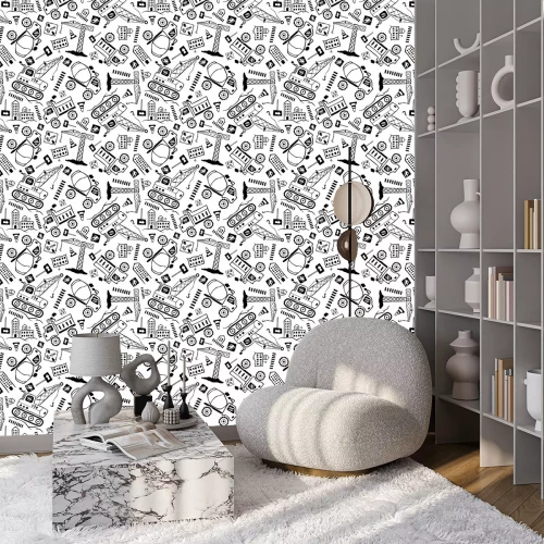 Behang Naadloze patroonvector van het beeldverhaal van het bouwvoertuig