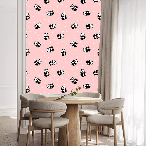 Behang Panda's op een roze achtergrond met hartjes