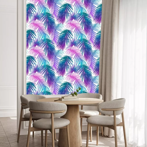 Behang Neon palmbladen op een witte achtergrond