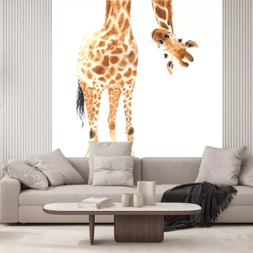 Sticker Een afbeelding van een giraffe op een witte achtergrond in aquarel-stijl.