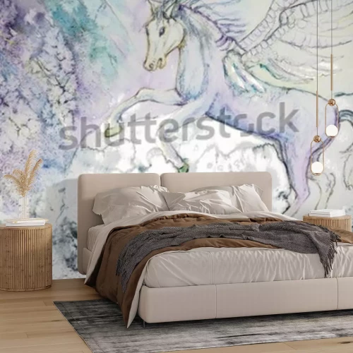 Fotobehang Jeugd pegasus geschilderd met waterverf