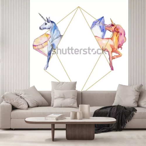 Sticker Eenhoorns en kristallen moderne graphics