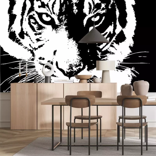 Sticker Zwart-wit tekening van het hoofd van een tijger