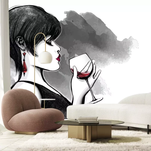 Sticker vrouw rode wijn drinken