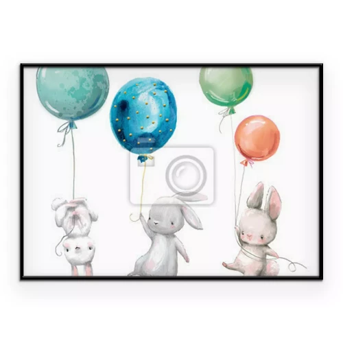 Poster Drie kleine konijntjes met ballonnen