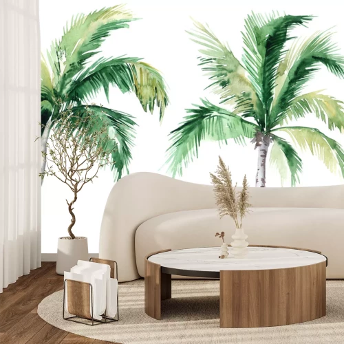 Sticker Twee kleine palmbomen aquarel illustratie