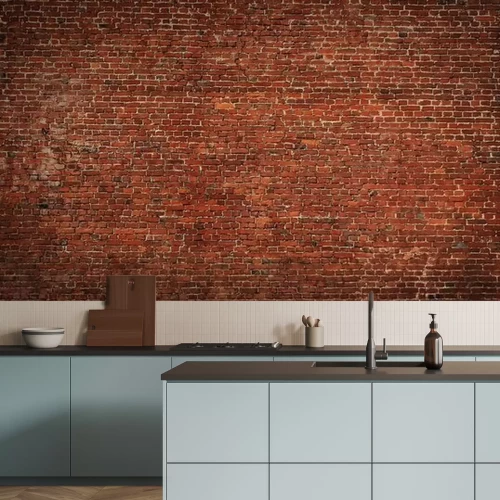 Fotobehang Groothoekfoto van een bakstenen muur