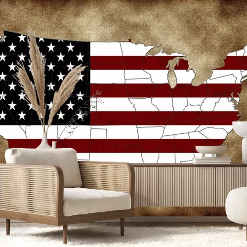 Sticker USA kaart met de vlag en de staten