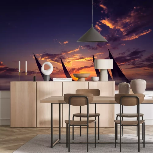 Fotobehang Zeilboten bij schemering