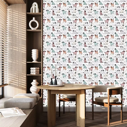 Behang Gekleurde honden met stippen