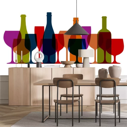 Sticker Stel wijnglas en flessen pictogram, logo, teken, embleem - voorraad vector