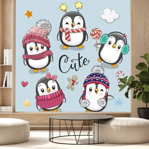 Sticker Verzameling van cute cartoon kerstpinguïns