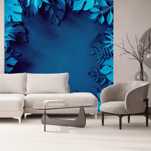 Sticker 3D-frame van blauwe plantenbladeren