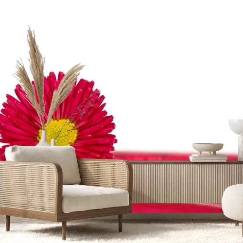 Sticker Rode bloem op bamboe