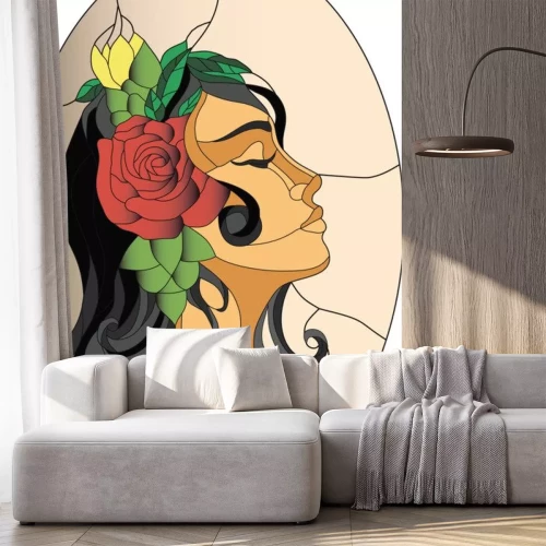 Sticker Een portret van een vrouw in de esthetiek van glas in lood