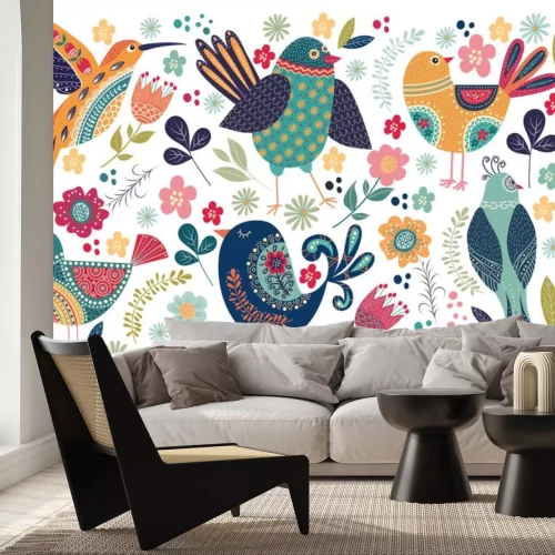 Sticker Grote verzameling met schattige vogels en bloemen