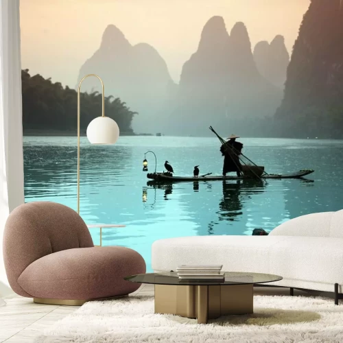 Fotobehang Visser op een boot in Azië