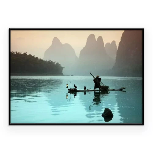 Poster Visser op een boot in Azië