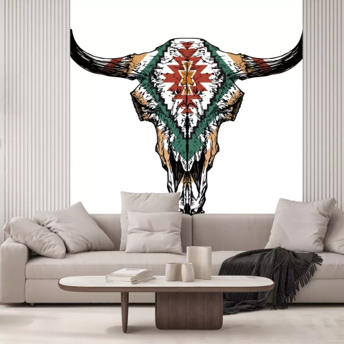 Sticker Stierenkopafbeelding met etnisch ornament.