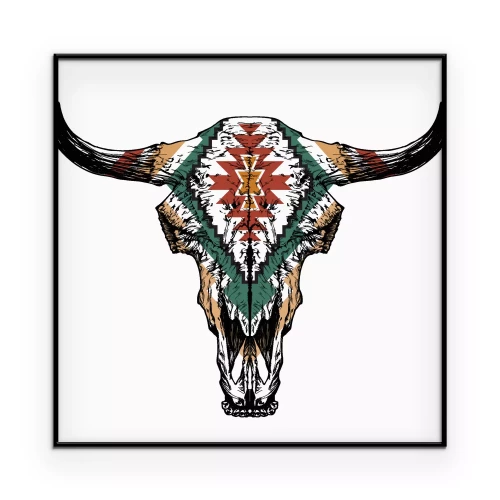 Poster Stierenkopafbeelding met etnisch ornament.