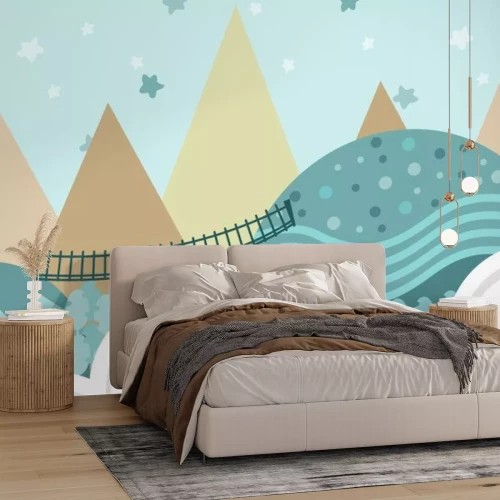 Sticker Brug in een sprookjesachtig Scandinavisch bos