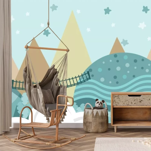 Sticker Brug in een sprookjesachtig Scandinavisch bos