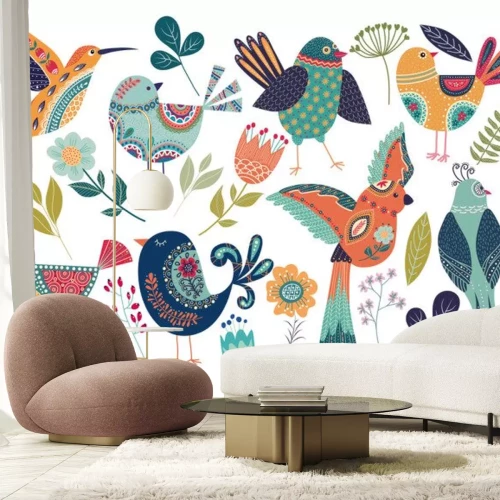 Sticker Grote verzameling met schattige vogels en bloemen