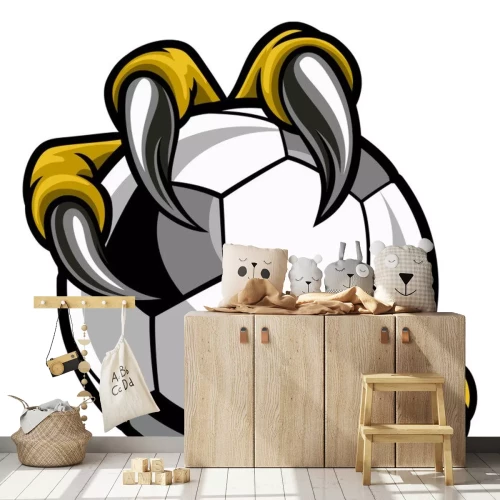 Sticker Een voetbal vastgehouden in scherpe klauwen