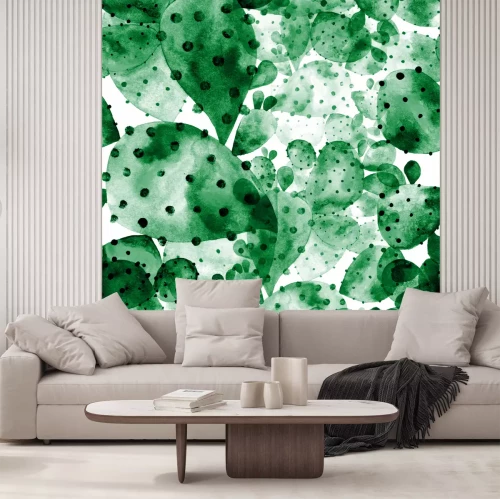 Sticker Aquarel raster naadloze bloemmotief. Hand klikken op gebruikelijke cactus. Ongebruikelijke cactustextuur.