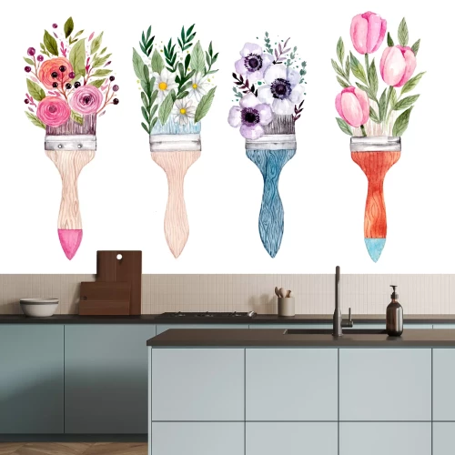 Sticker Illustratie met bloemen op penselen