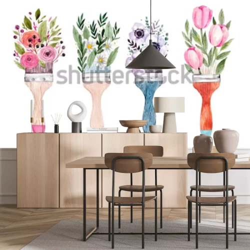 Sticker Illustratie met bloemen op penselen