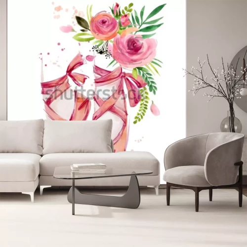 Sticker Ballerina voeten en bloemen aquarel illustratie