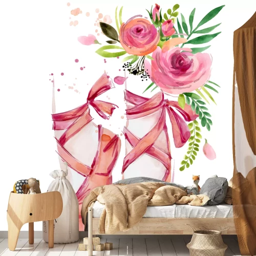 Sticker Ballerina voeten en bloemen aquarel illustratie