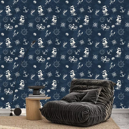 Behang Vintage zee en nautisch naadloos patroon