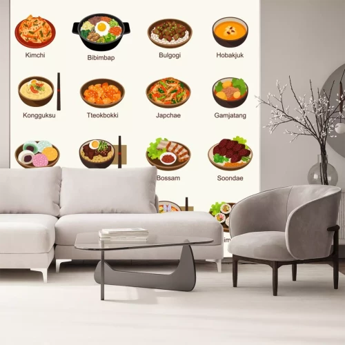 Sticker Koreaans voedsel vector illustratie set