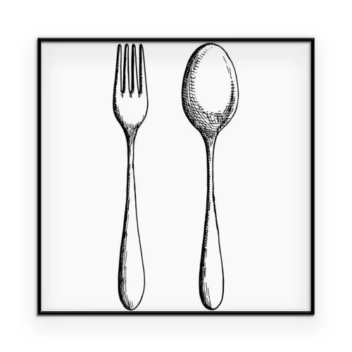 Poster Schets van een lepel en een vork