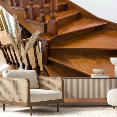 Sticker Close-updetail van bruine houten treden