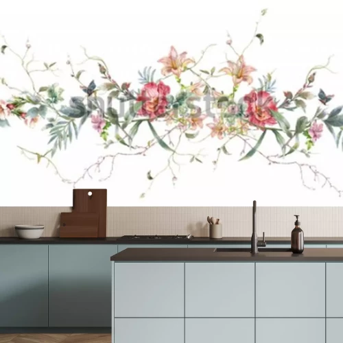 Sticker Waterverf het sign van blad en bloemen, naadloos patroon op witte achtergrond